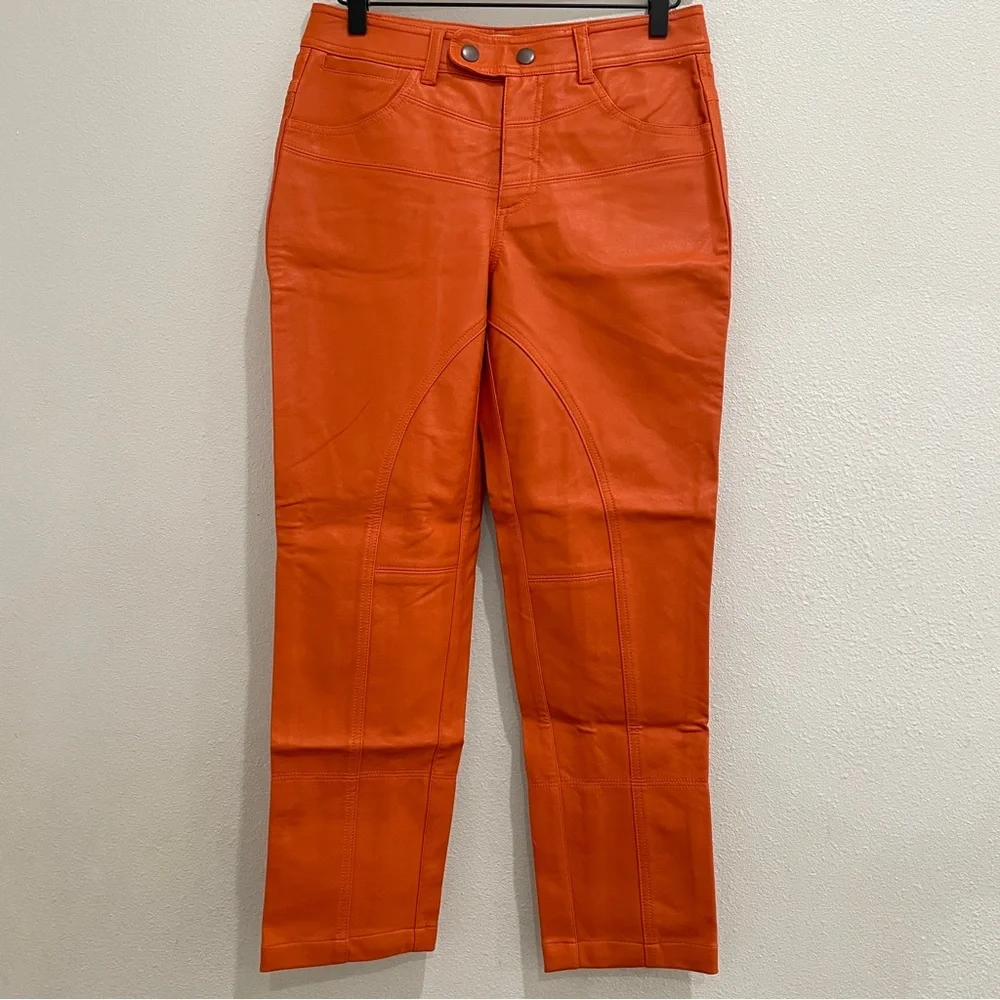 We The Free Free People Orange‎ Vegan Leather Paneled Straight Leg Pants Size 2